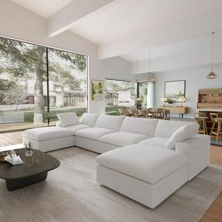 J&E Home 157.3 in. Square Arm 6-Piece Linen Oversized Down Modular Free Combination Sectional Sof... | The Home Depot