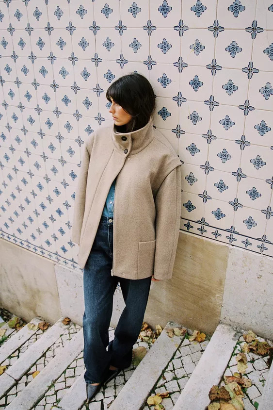 CROPPED WOOL COAT WITH HIGH NECK | Zara UK