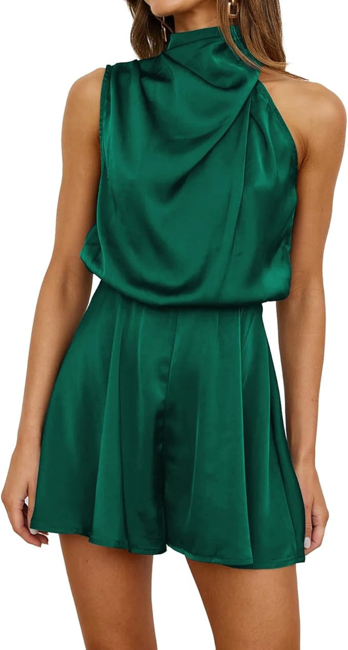 ODIZLI Women Mock Neck Satin Dresses Tie Waist Cocktail Dress Elegant Sleeveless Summer Dresses A... | Amazon (US)