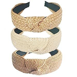 3 pack Straw Headbands Fashion Rattan Wide Head Band Boho Headband Summer Bohemian Woven Headwear... | Amazon (US)