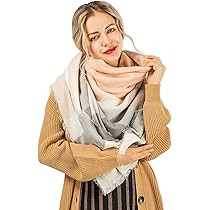 Oversized Blanket Scarf Plaid Shawl Fashion Wrap Chunky Lightweight Warm Soft Tassel | Amazon (US)