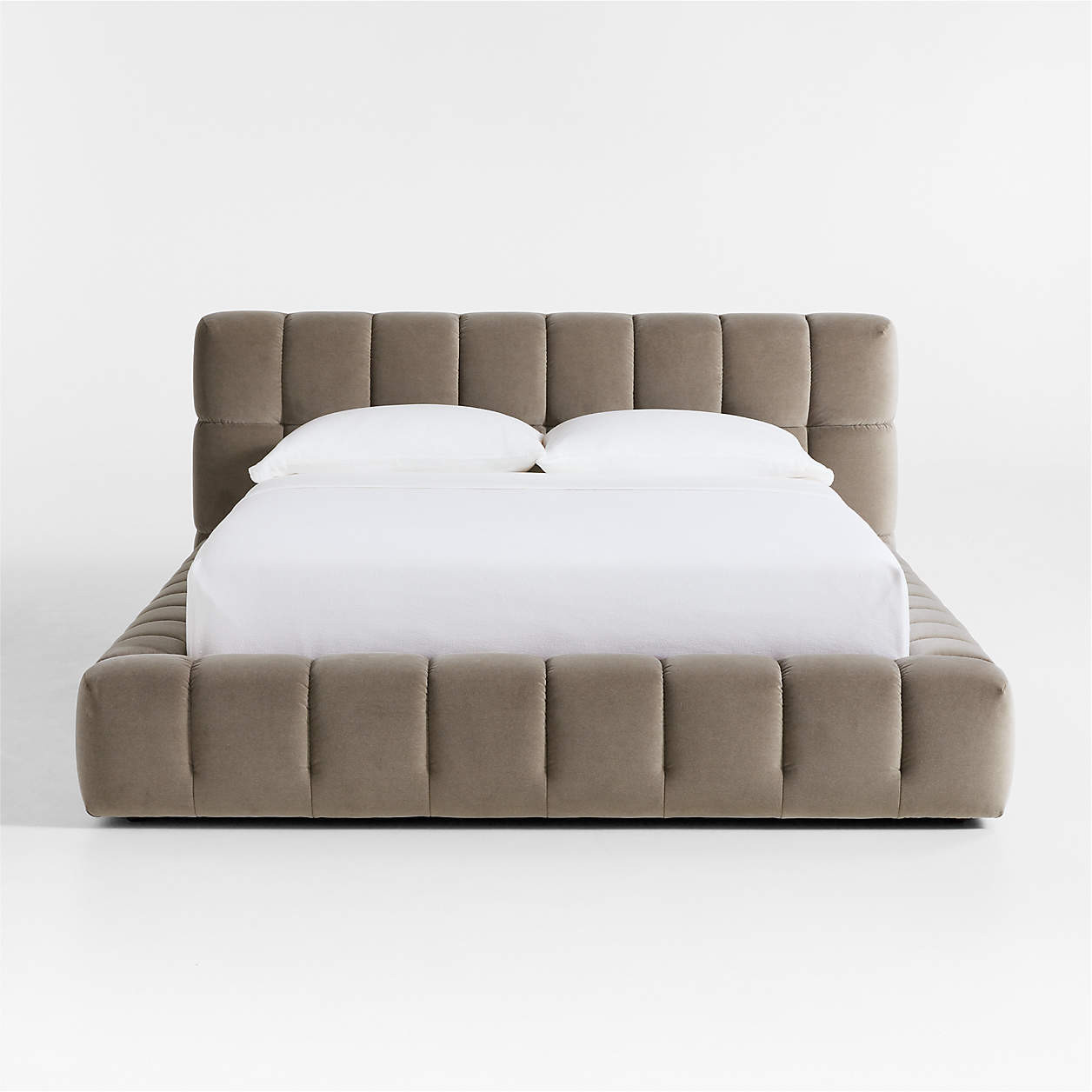 Cambria Taupe Velvet Tufted Upholstered Queen Bed + Reviews | Crate & Barrel | Crate & Barrel