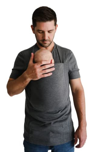 Lalabu Dad Shirt | Original Babywearing T-Shirt with Kangaroo Pouch | Baby Wrap Carrier for Newborns & Infants | Baby Wrap Carrier for Newborns | Essential for New Dads | Simple Gray, L, Short Sleeve | Amazon (US)