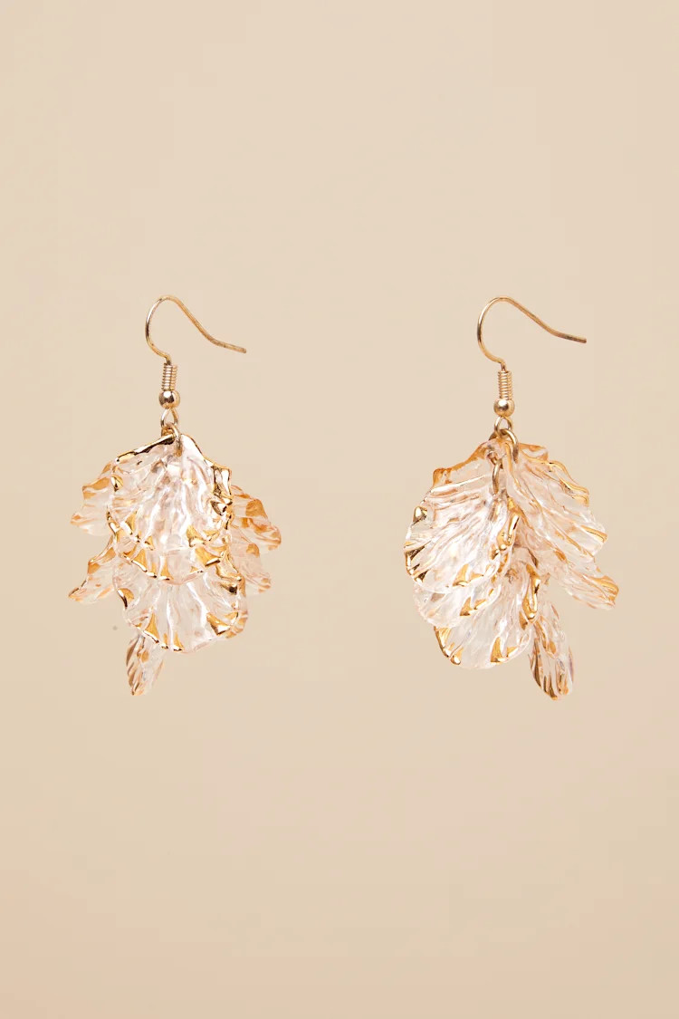 Gilded Glow Gold and Clear Floral Statement Earrings | Lulus