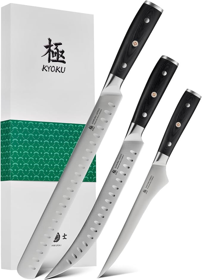 KYOKU 3pc Kitchen Knife Set, Samurai Series 6.5" Boning Knife 12" Slicing Knife 10" Butcher Knife... | Amazon (US)