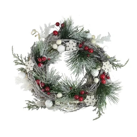 8.75"" Snowflakes and Berries Winter Foliage Mini Christmas Wreath - Unlit | Walmart (US)