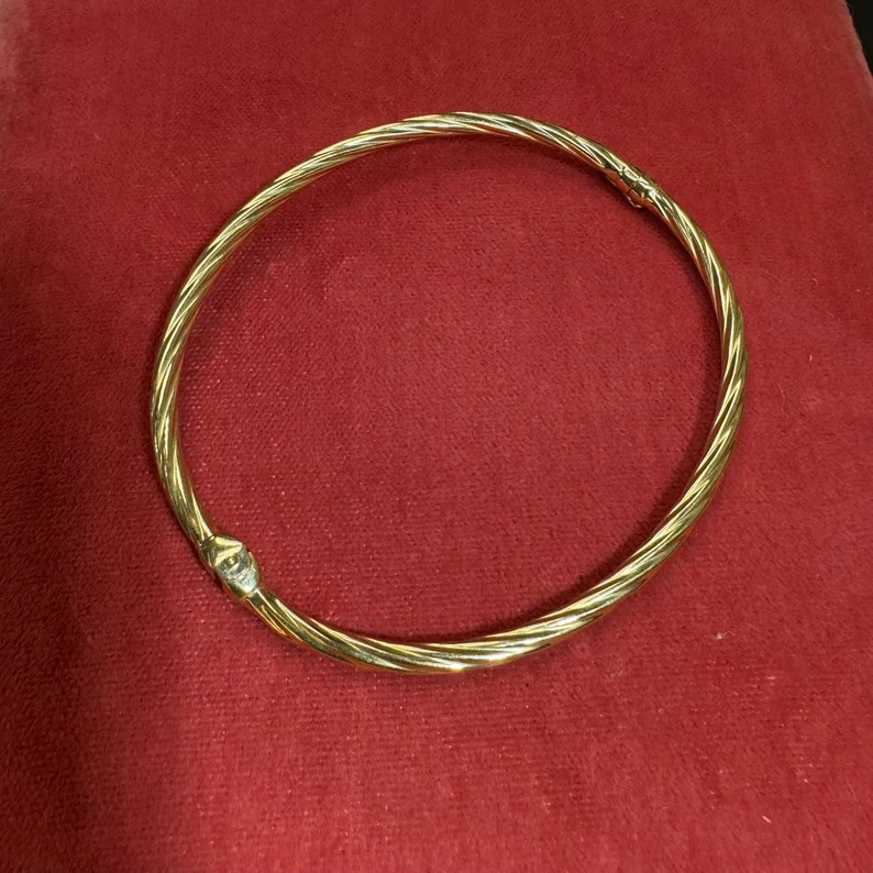 Shiny 3mm 14K Yellow Gold Twisted Rope Bangle Hinged 7 - Etsy | Etsy (US)