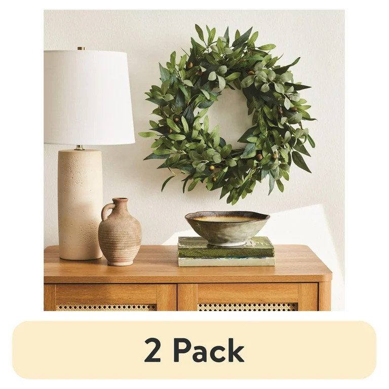 (2 pack) Better Homes & Gardens 18" Artificial Olive Stems Wreath, Polyester. - Walmart.com | Walmart (US)