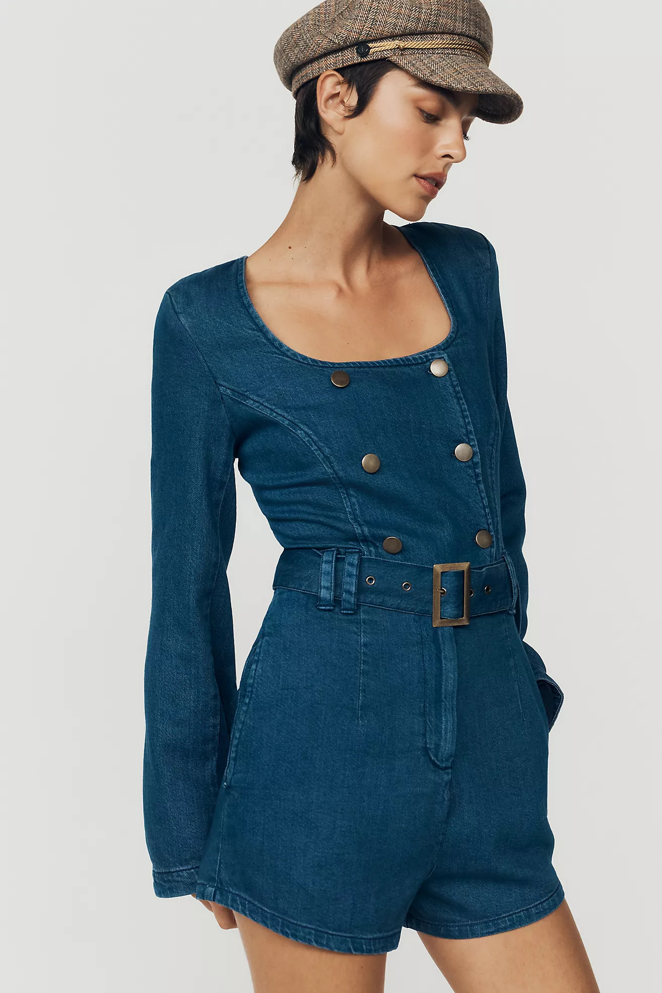 By Anthropologie 100% Cotton Tailored Denim Romper | Anthropologie (US)
