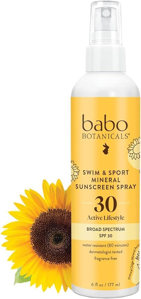 Babo Botanicals Swim & Sport Mineral Sunscreen Spray SPF 30 - Natural Zinc Oxide - Face & Body - ... | Amazon (US)