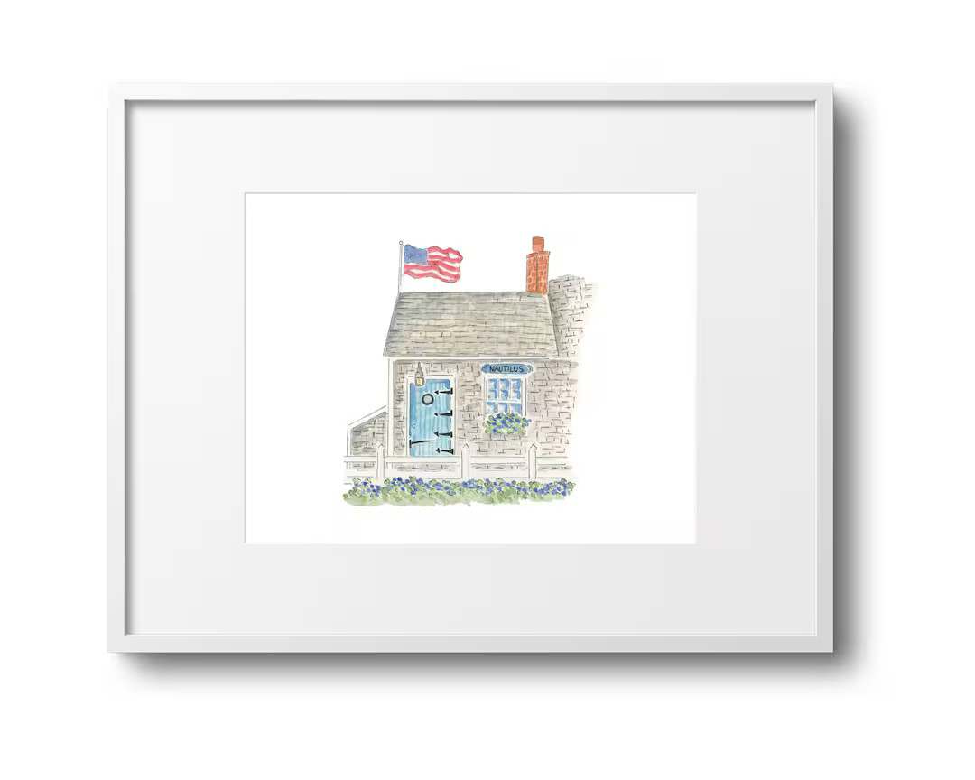 Nautilus Cottage Nantucket Watercolor Art Printcoastalbeach - Etsy | Etsy (US)