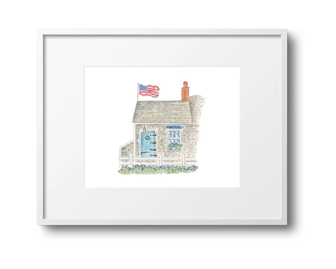 Nautilus Cottage Nantucket Watercolor Art Printcoastalbeach - Etsy | Etsy (US)