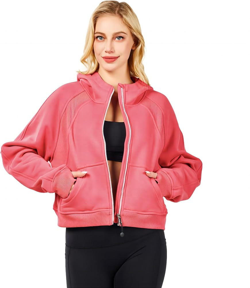 Workout Hoodies for Women Half Zip Fleece Lined Pullover Long Sleeve Crop Tops Sweater Thumb Hole | Amazon (US)