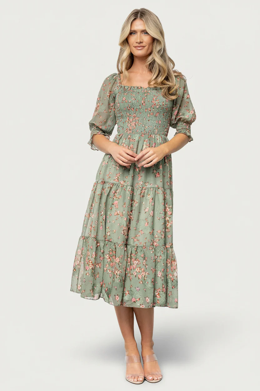 Fabian Jacquard Midi Dress, Eucalyptus Pink | Baltic Born | Baltic Born