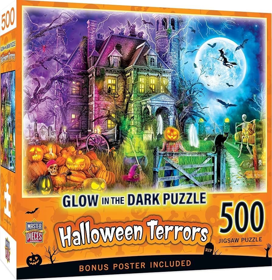 MasterPieces 500 Piece Glow in The Dark Halloween Jigsaw Puzzle - Halloween Terrors - 15"x21" | Amazon (US)