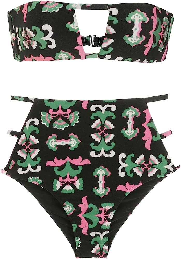 Amazon.com: ADRIANA DEGREAS, Twisted Flower High-waisted Strapless Bikini, Medium, Black : Luxury... | Amazon (US)