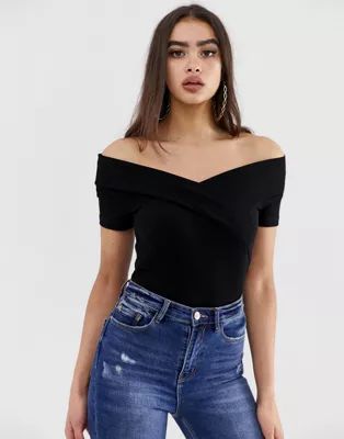 ASOS DESIGN off shoulder fitted top in black | ASOS US