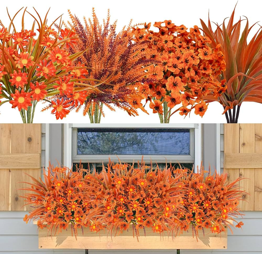 16 Pcs Artificial Fall Flowers Decorations Fake Fall Plants Outdoor Fall Decor for Home Dining Ta... | Amazon (US)