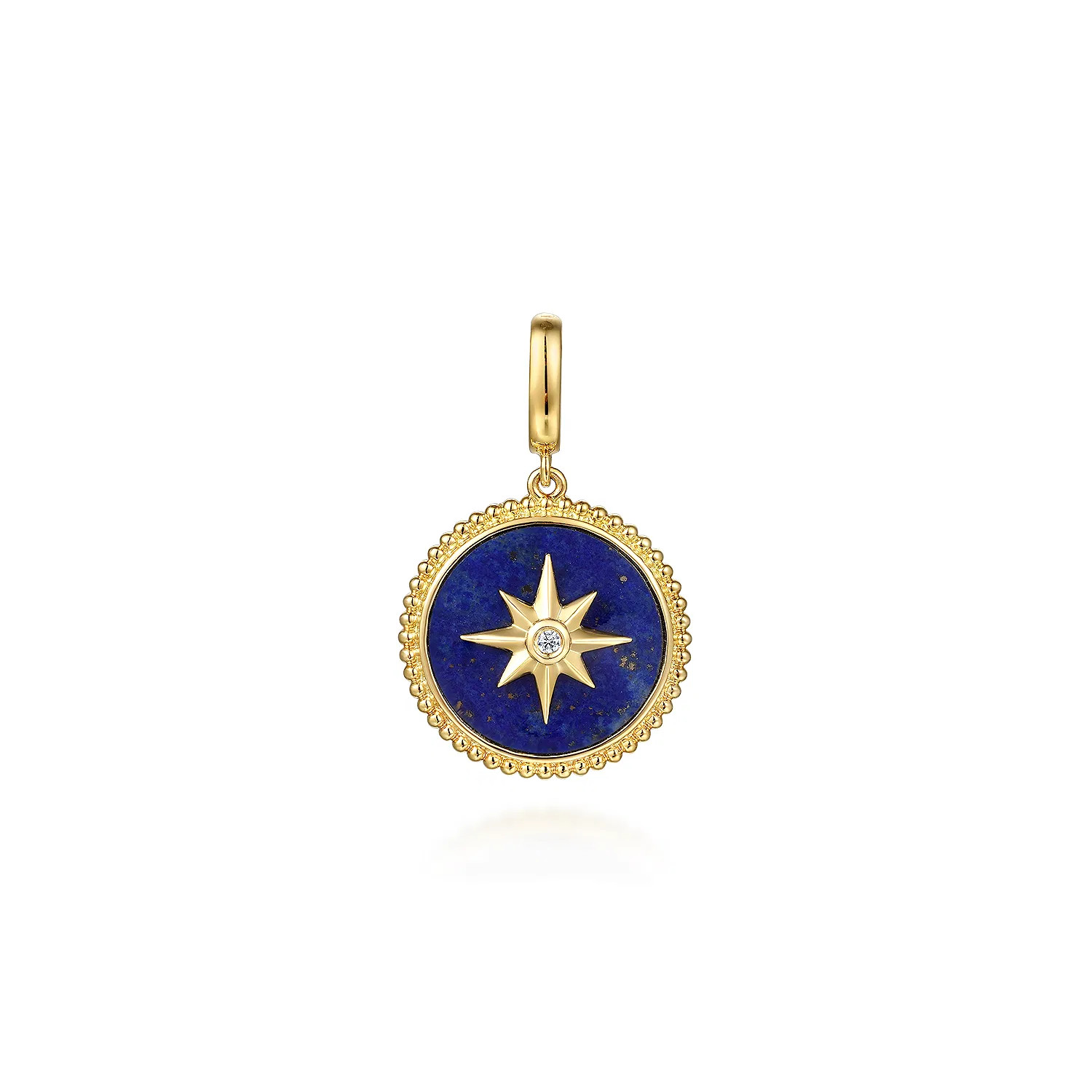 14K Yellow Gold Diamond and Lapis Bujukan Medallion Pendant in Size 18mm | Gabriel & Co. Fine Jewelry And Bridal