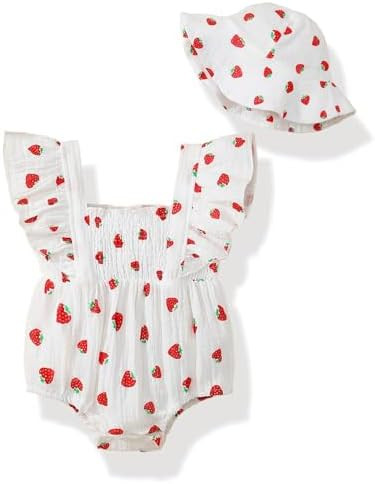 Baby Girl Clothes Infant Summer Romper Cotton Linen Newborn Onesie Bodysuit Outfits with Hat | Amazon (US)