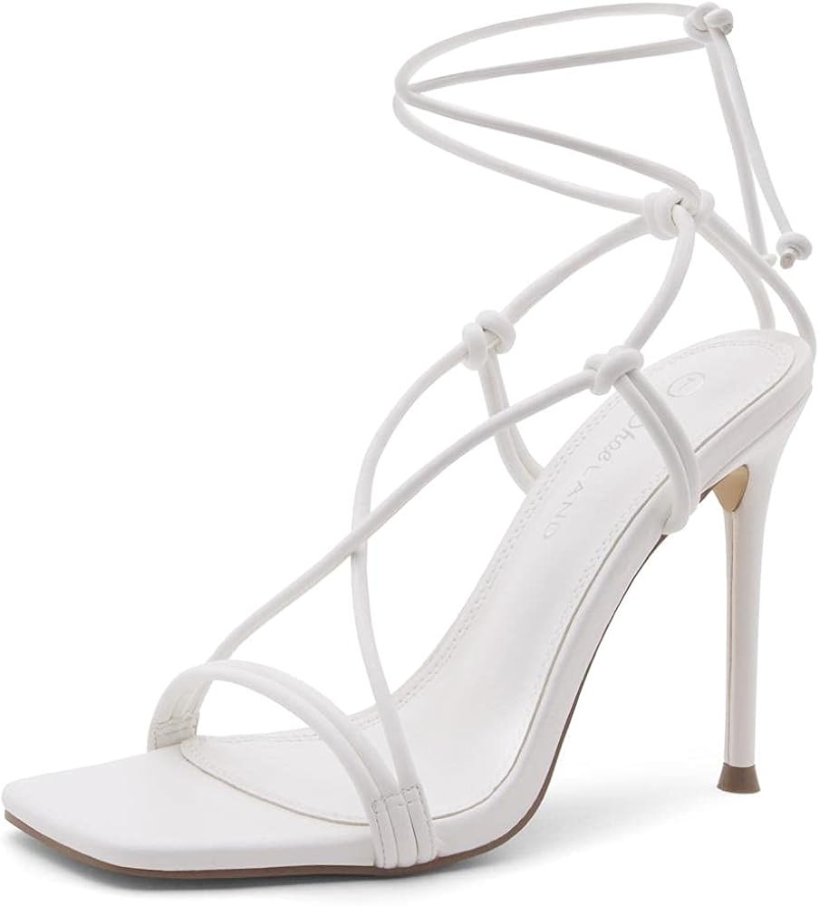 Shoe Land SL-Melody Women's Square Toe Lace Up Party Shoes Stiletto Heeled Sandals | Amazon (US)