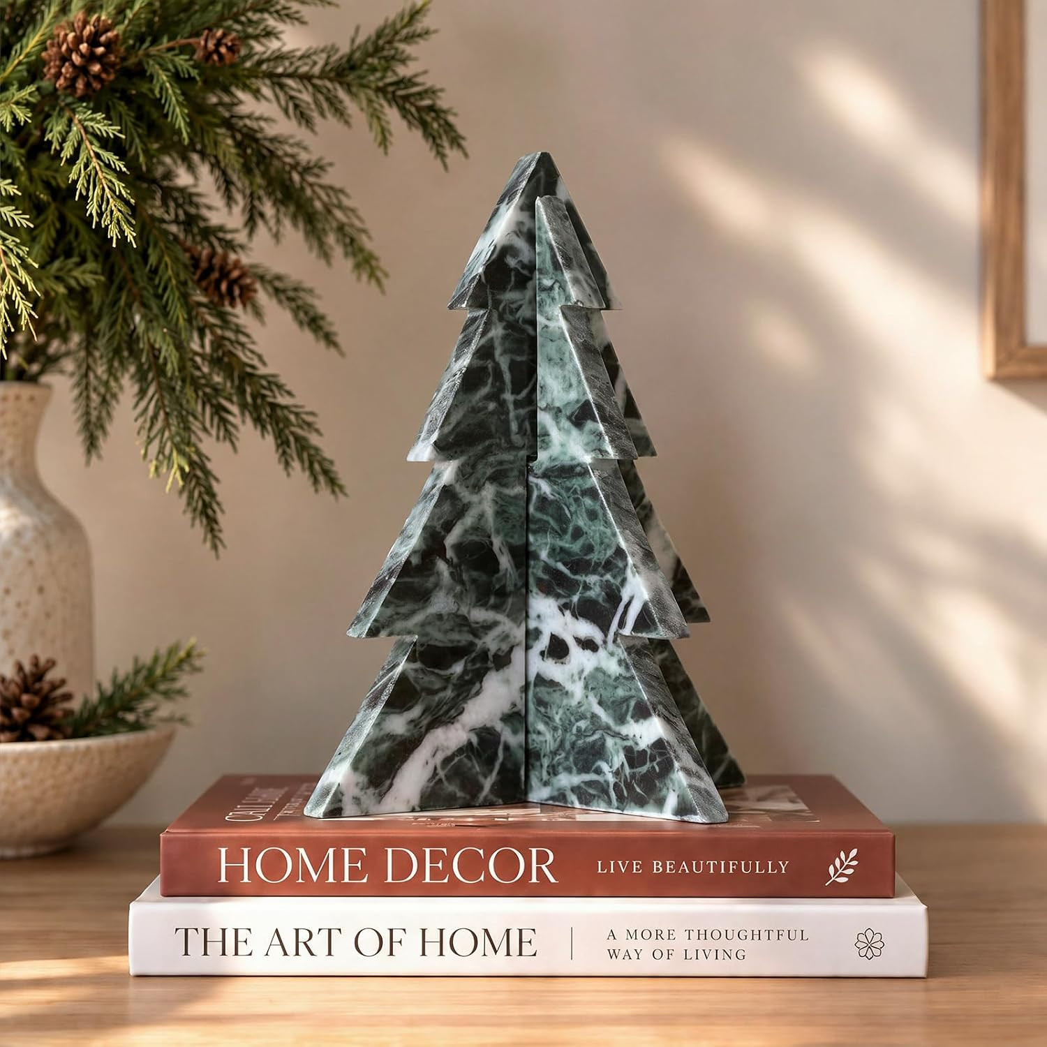 Novabright 1 Set 7.9" Green Marble Christmas Tree Interlocking Table Decor | Amazon (US)