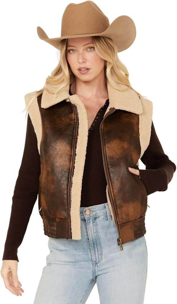 Women's Faux Leather Aviator Sherpa Vest - BB54135 US | Amazon (US)