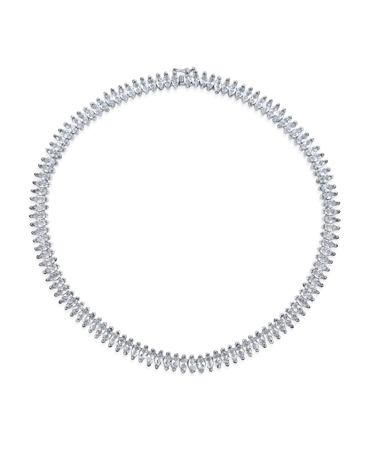 Bling Jewelry Art Deco Style Holiday Day Party Clear White Cubic Zirconia Marquise Formal Statement Tennis Necklace Prom Silver Plated - Clear | Macy's