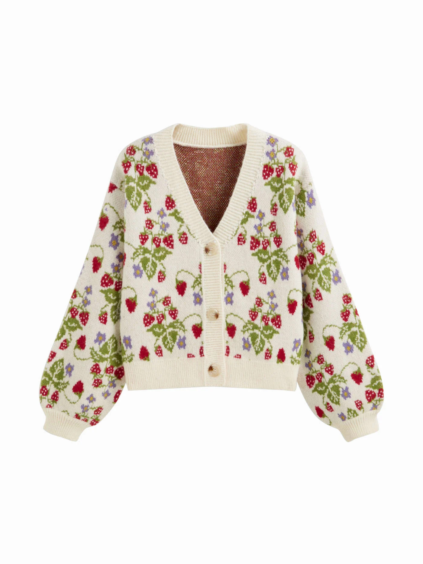 Knit V-neck Strawberry Button Oversized Cardigan | Cider