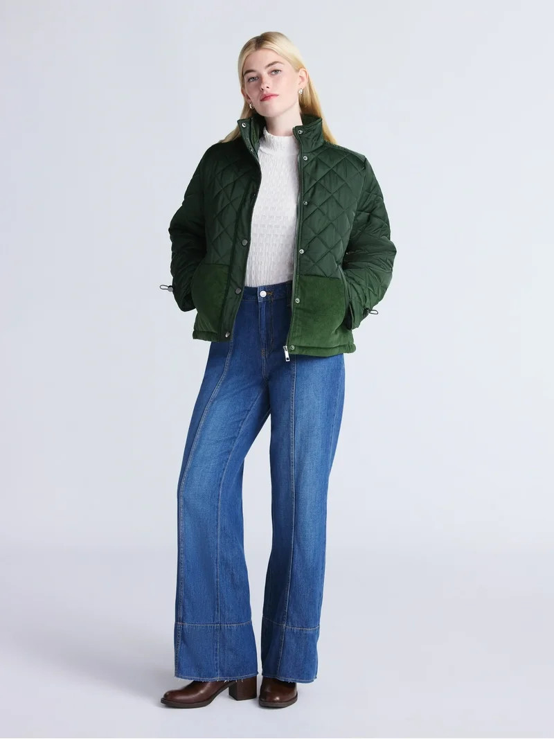 Time and Tru Women's and Women’s Plus Mixed Media Puffer Jacket, Sizes XS-2X | Walmart (US)