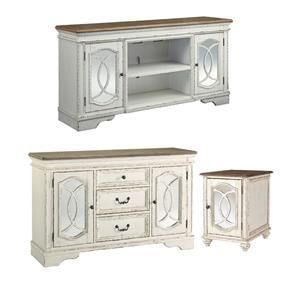 Home Square 3-Piece Set with 74" TV Stand Mirrored Storage End Table & Server | Cymax