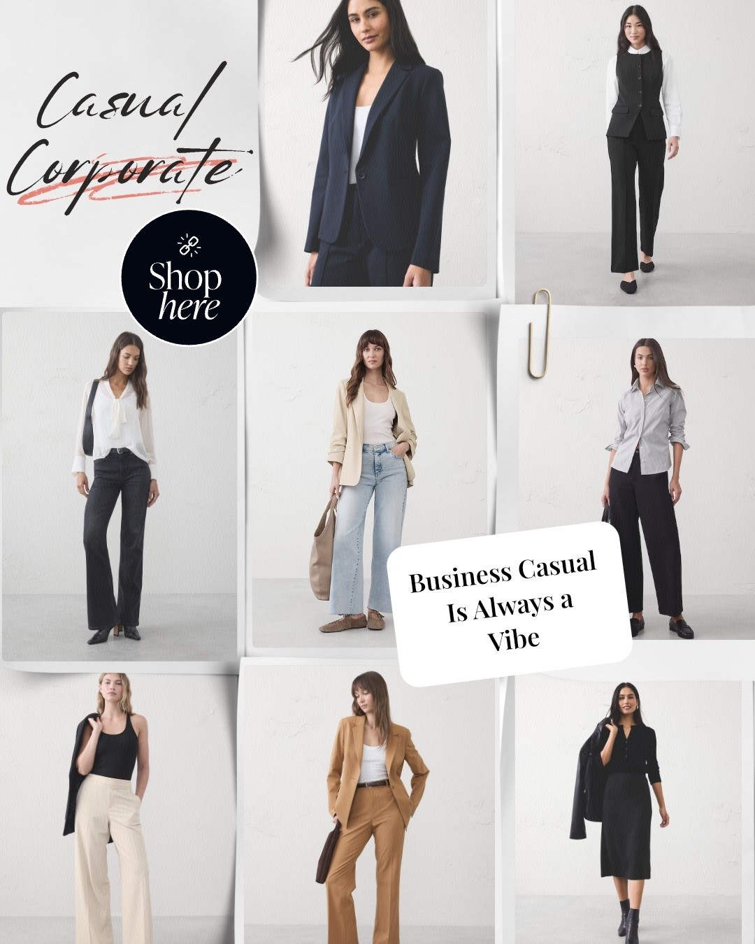 I’m leaning into neutral palettes, clean lines, and versatile staples you can wear from 9AM meetings to 7PM dinner without changing a thing. These pieces mix, match, and layer effortlessly — which means fewer decisions, more confidence.

✔️ Structured blazers
✔️ Relaxed trousers & tailored denim
✔️ Elevated basics (ribbed tanks, crisp button-downs)
✔️ Loafers + sleek ankle boots
✔️ The “I mean business” tote

Save this for your next workweek refresh 🤍

Shop the full Casual Corporate edit linked here.
@bananarepublicfactory

#businesscasual 
#workfromhome #ootd

#LTKOver40 #LTKootd #LTKWorkwear