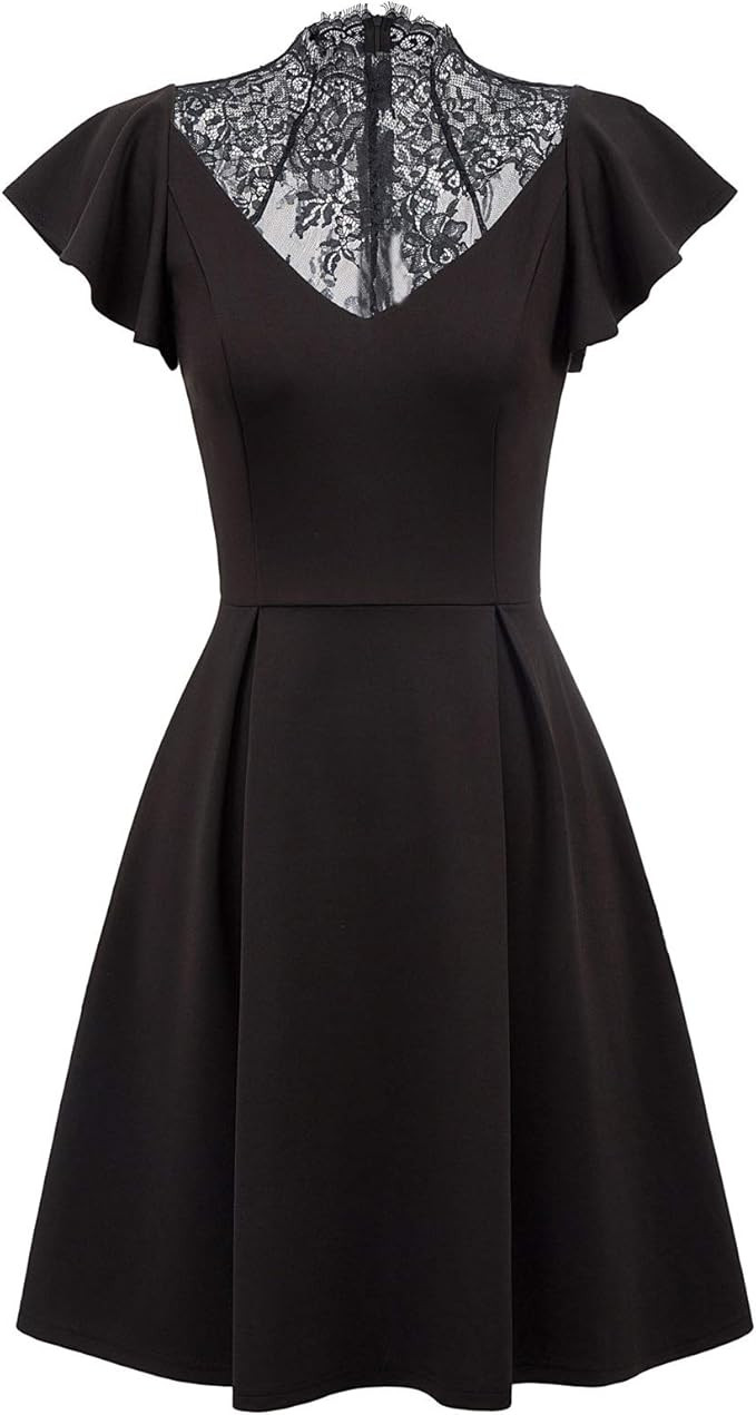 Scarlet Darkness Women's Black Goth Dresses Lace Neckline Vintage Party Dress | Amazon (US)