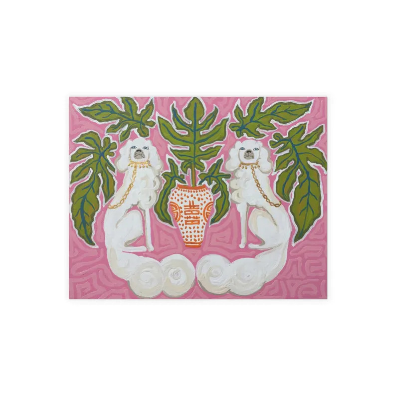 White Staffordshire Dogs on Pink With Leaves, Design by Paige Gemmel, Postcard Bundle, Handwritte... | Etsy (US)