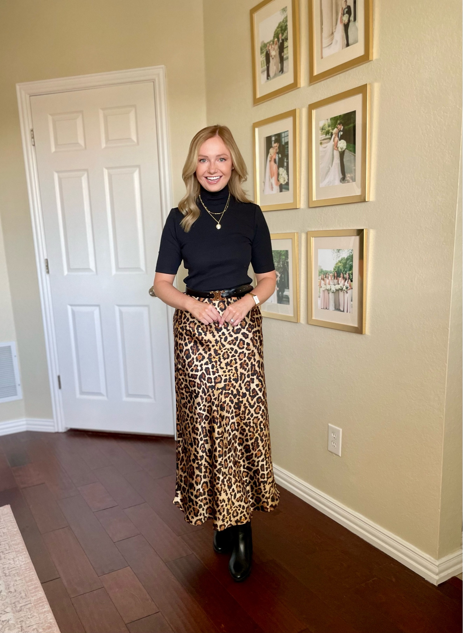 Wearing a S in the skirt, but could use an XS! XS in the top, boots are old but linked similar | leopard skirt, midi skirt, satin skirt, fall workwear, fall work outfit, work outfit 

#LTKFallSale #LTKSeasonal #LTKWorkwear