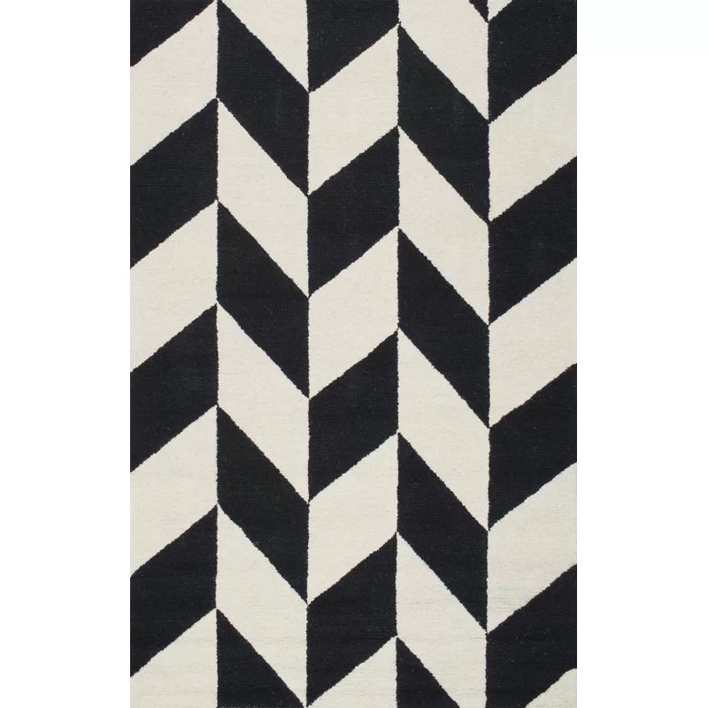Tilley Geometric Handmade Tufted Wool Black/White Area Rug | Wayfair North America
