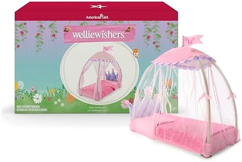 American Girl WellieWishers 14.5-inch Doll Royal Canopy Bed Playset with Mesh Drapes, Flag, and B... | Amazon (US)