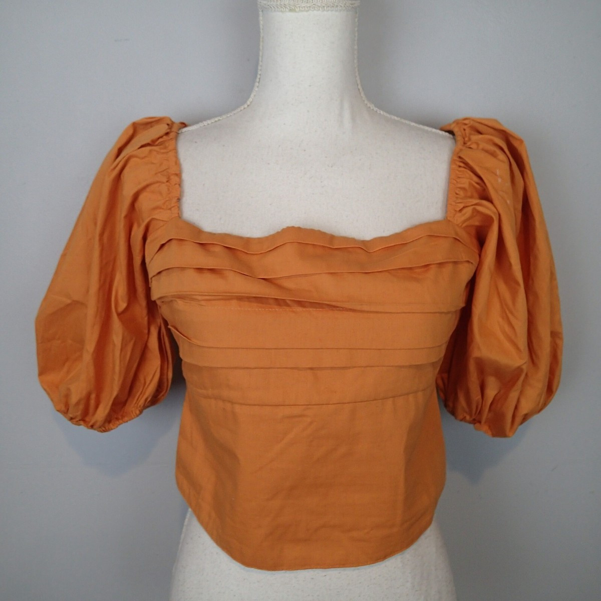Abercrombie Fitch cropped orange Top Smocked Puff Sleeve Square Neck Pullover m | eBay US