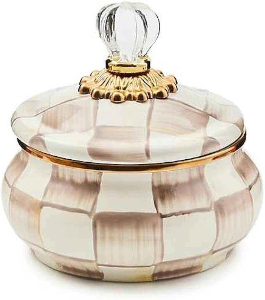 MACKENZIE-CHILDS Enamel Squashed Pot, Cute Enameled Container with Lid, 20 Ounces, Brown-and-Whit... | Amazon (US)