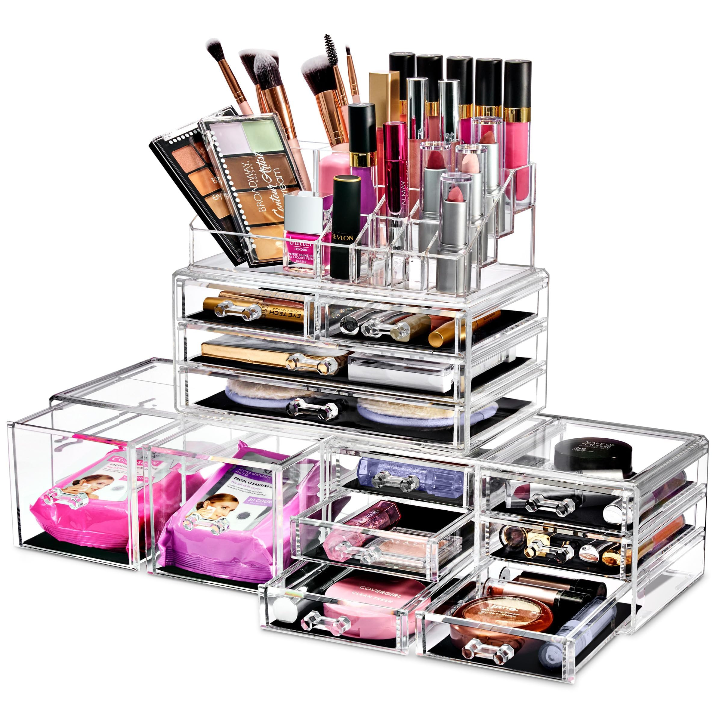 Sorbus Large Makeup Organizer - Clear Stackable Jewelry Makeup Organizer for Vanity, Bathroom Sto... | Amazon (US)