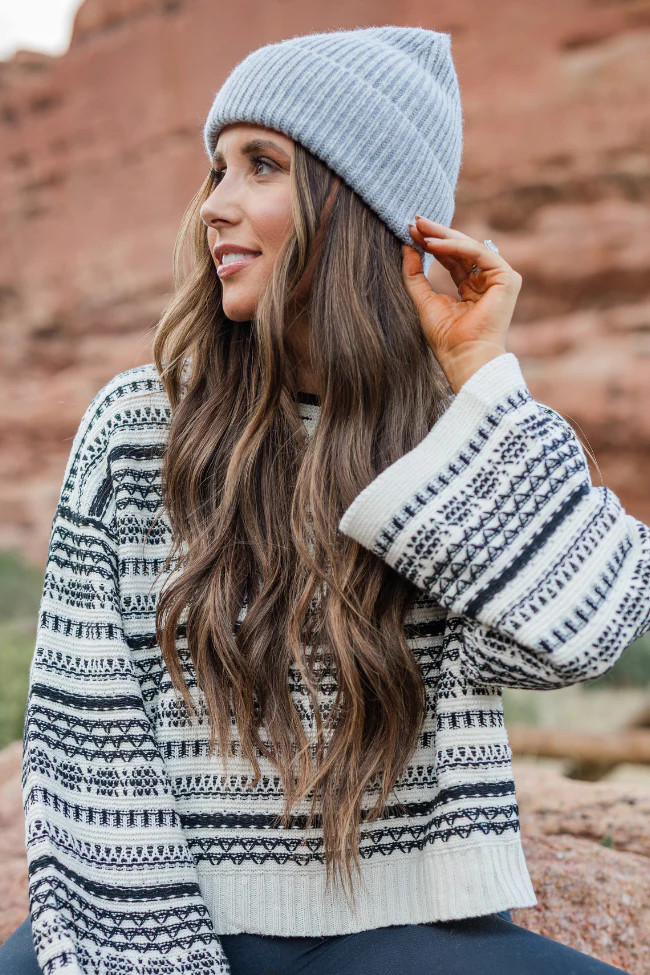 Grace Ivory and Black Printed Crew Neck Sweater Emily Fauver X Pink Lily | Pink Lily