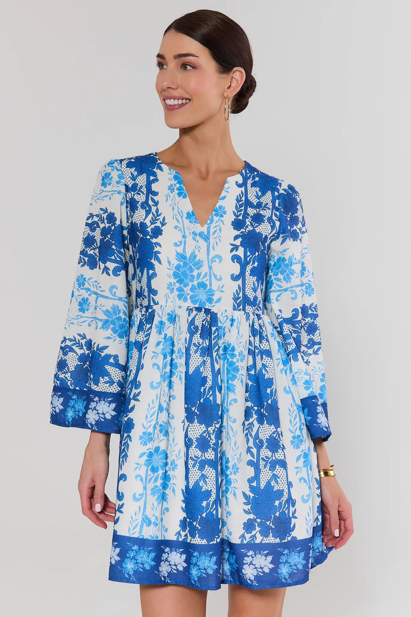 Blue Mixed Floral Print Short Dress | Avara