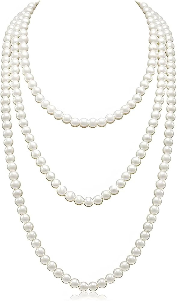 1 St\u00fcck Elegante K\u00fcnstliche Perlen-Halskette 150 Cm, Wei\u00dfe Perle, Lang, Gatsby Kos... | Amazon (DE)