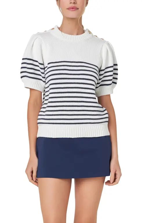 Tipped Trim Short Sleeve Shaker Stitch Sweater | Nordstrom