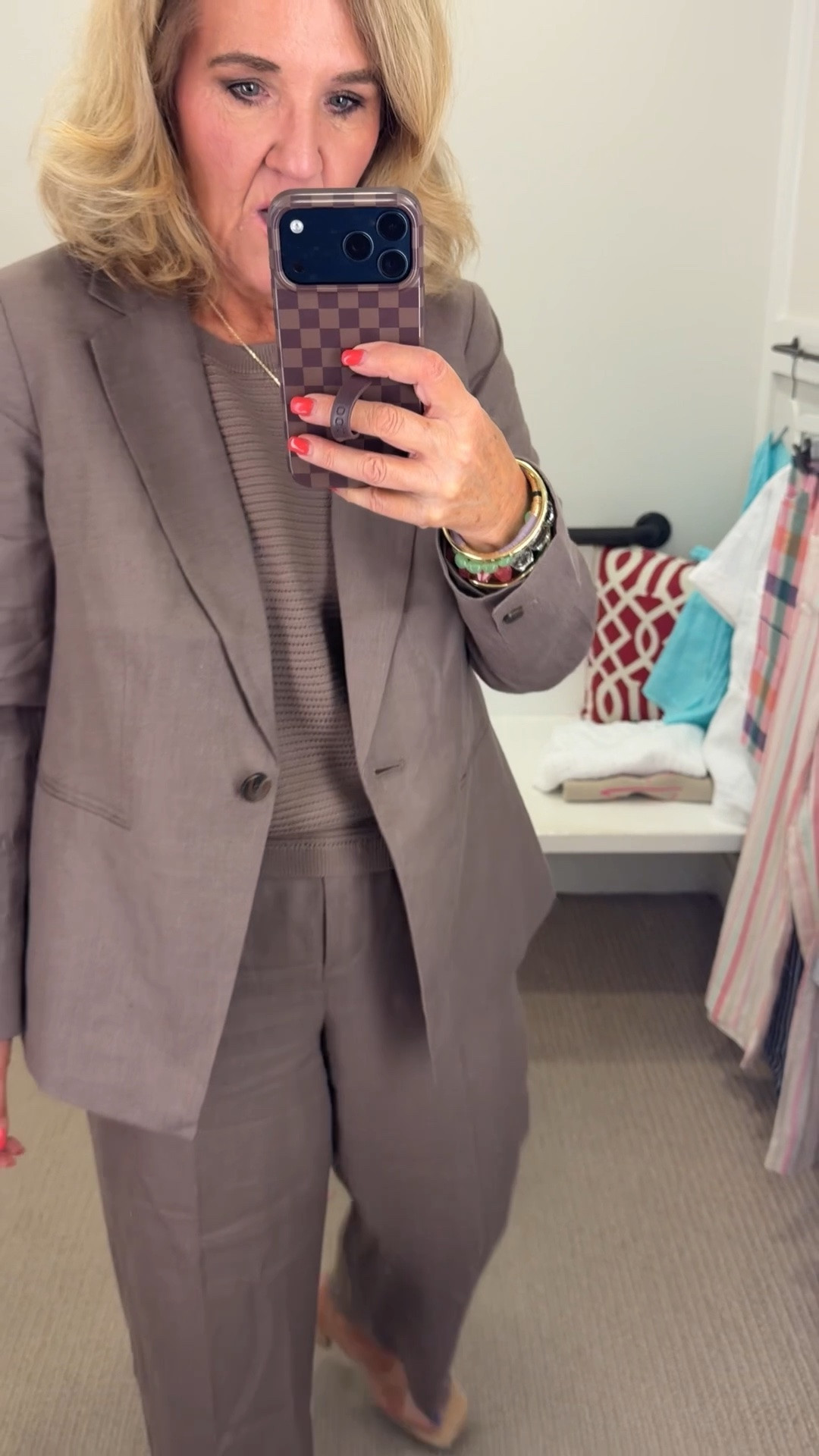Talbots finds Sizes below 
Pink jeans 6 reg 
Gingham shirt medium 
Brown white stripe top wearing an XS but need a small 
Brown linen pants 8 petite 
Brown sweater medium reg
Brown blazer 10 petite
Tam white floral pants 8 petite 
White crochet sweater large 
Seersucker pants 8 petite (I ended up getting the 6 regular 
Seersucker blazer 10 petite 
Tan sailboat sweater large 
Plaid shorts 8 petite
Navy dress 6 reg (my usual size at Talbots) 
Pink floral linen dress wearing a 6 I need the 8 so I’d say size up in this one 
Short sleeve linen jacket medium petite 
Satin stripe pants wearing a small reg need a medium reg so I’d say size up 
Plaid blazer 10 petite unlined very unstructured but love it 
White jeans nice weight and stretch size 8 petite 
Blue linen wearing a medium but I’d say size down as it was too big 

#LTKSaleAlert #LTKOver40 #LTKWorkwear

#LTKWorkwear