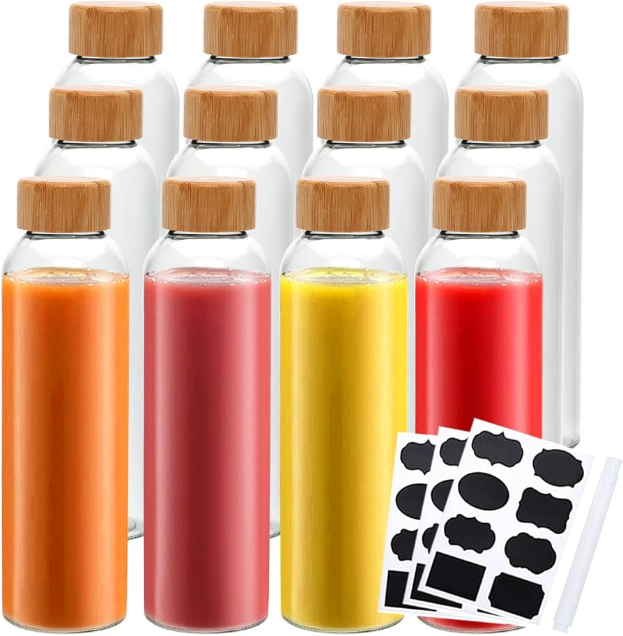 Cadamada Glass Water Bottles,16oz Clear Water Bottles with Wooden Lids,and Large Stickers and Sty... | Amazon (US)