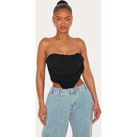 Shape Black Chiffon Ruched Corset Crop Top | PrettyLittleThing US