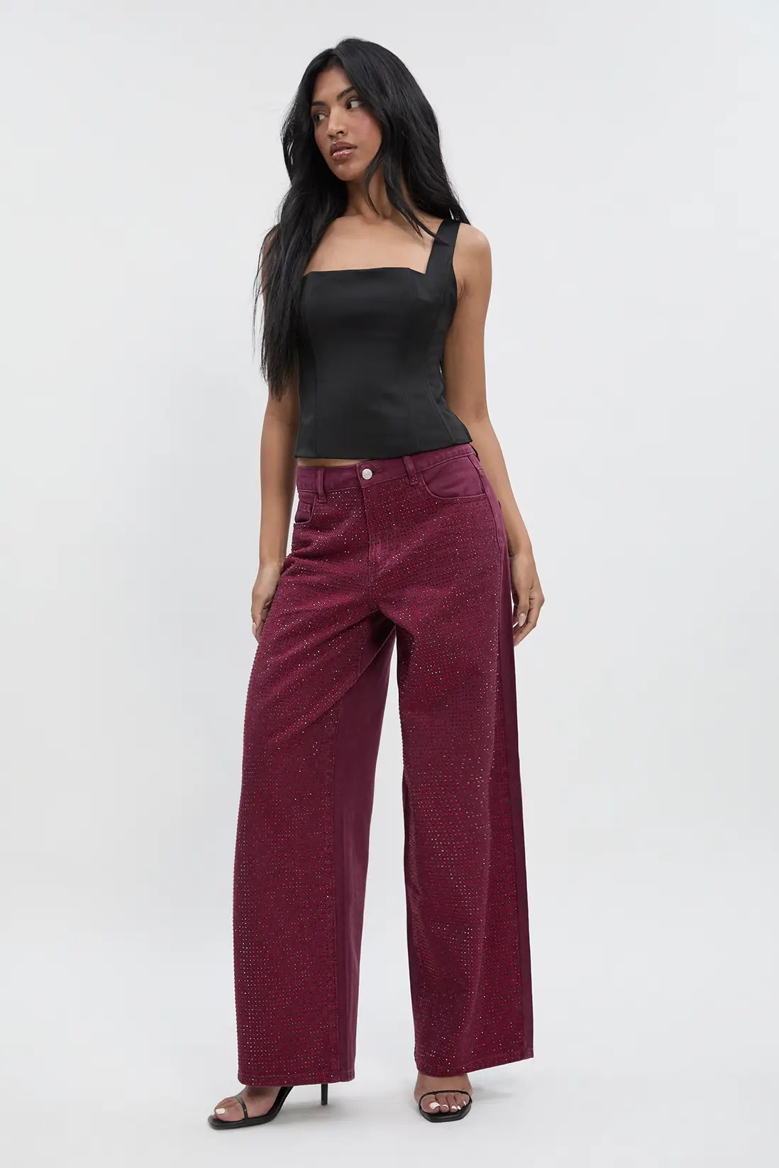 Embellished High Waist Wide Leg Jean | Boohoo.com (UK & IE)