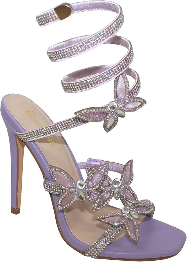 Bonnibel Women Butterfly Rhinestone Strappy High Heels Sandals | Amazon (US)