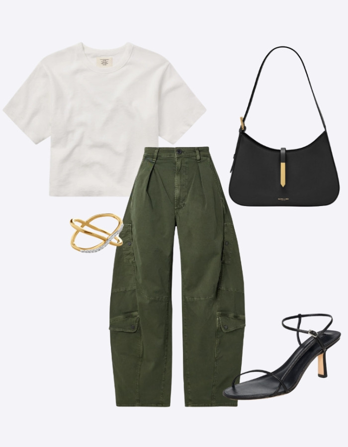 Green Cargo Barrel Pants + Black Strappy Heels // spring outfit // spring outfit idea // elevated casual outfits // spring style inspo

#LTKootd